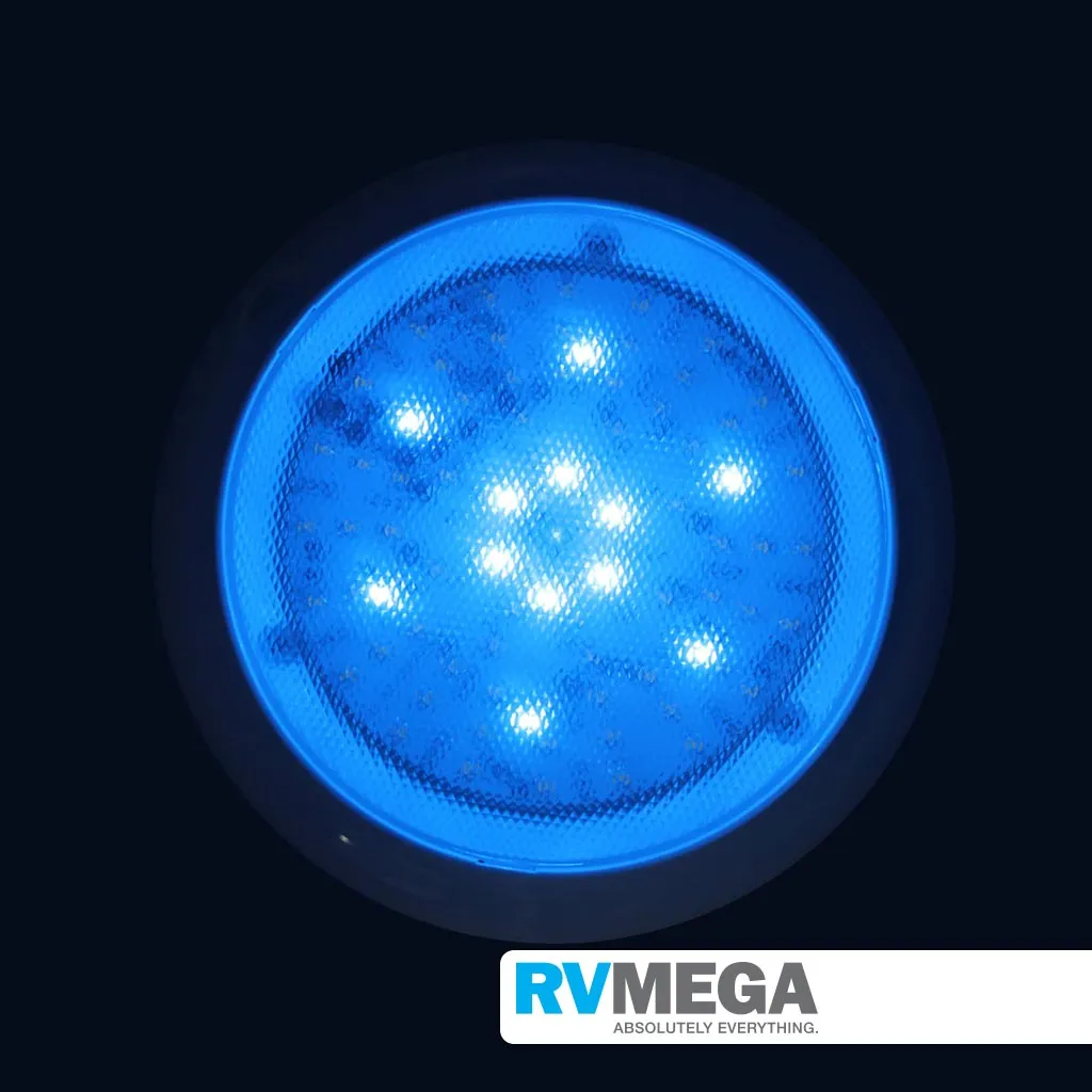200mm Dome Light - SILVER 10-30v Cool White & Blue