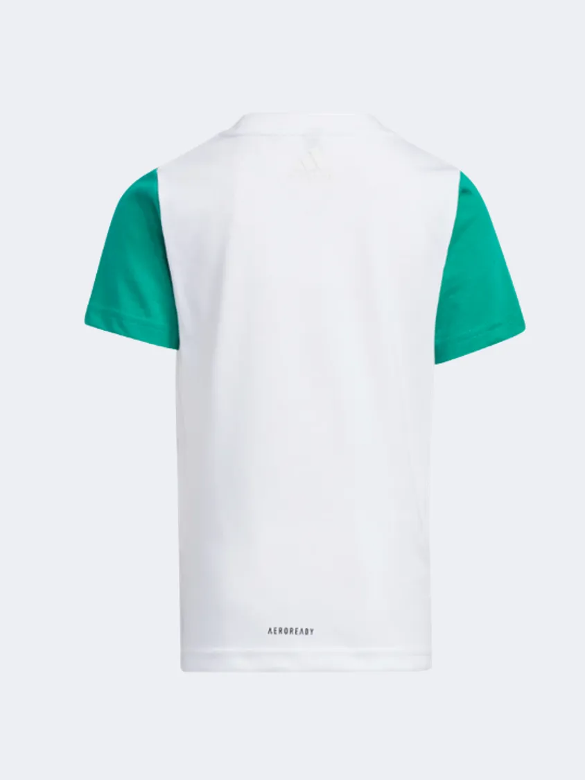 Adidas Badge Of Sport Logo Boys Sportswear T-Shirt White/Green