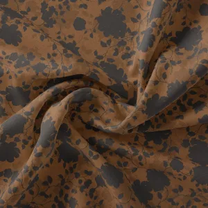 Black And Rustic Look Flower Digital Printed Fabric - Muslin
