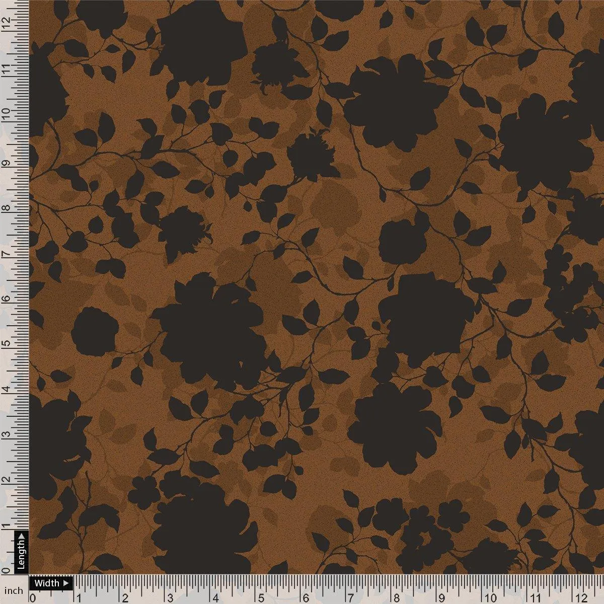 Black And Rustic Look Flower Digital Printed Fabric - Muslin