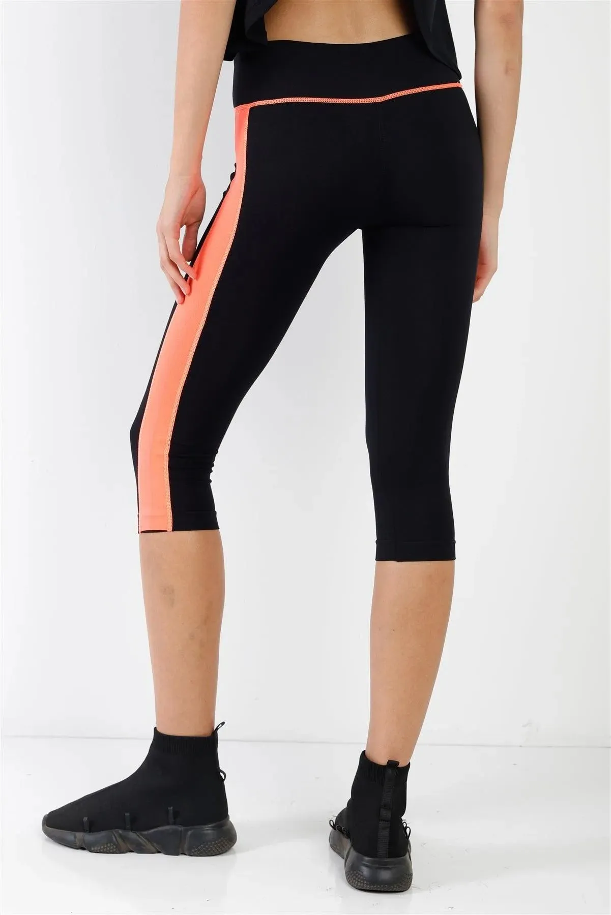 Black Orange Contrast Stripe Active Sporty Leggings /5-5
