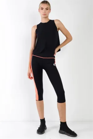 Black Orange Contrast Stripe Active Sporty Leggings /5-5
