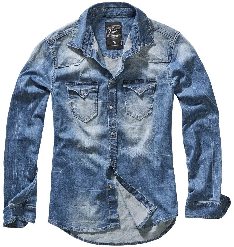 Brandit Riley Denim Long Sleeve Shirt, Light Blue