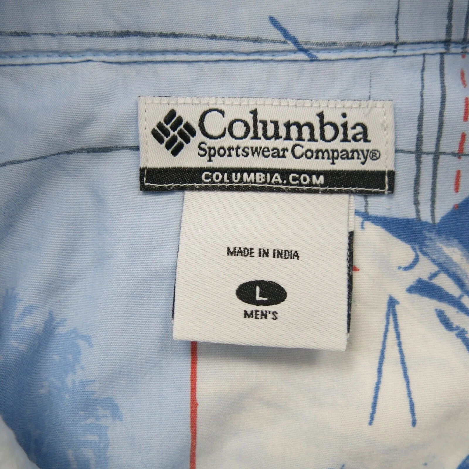 Columbia Sportswear Mens Palm Tree Button Up Shirt Short Sleeves Blue Size L