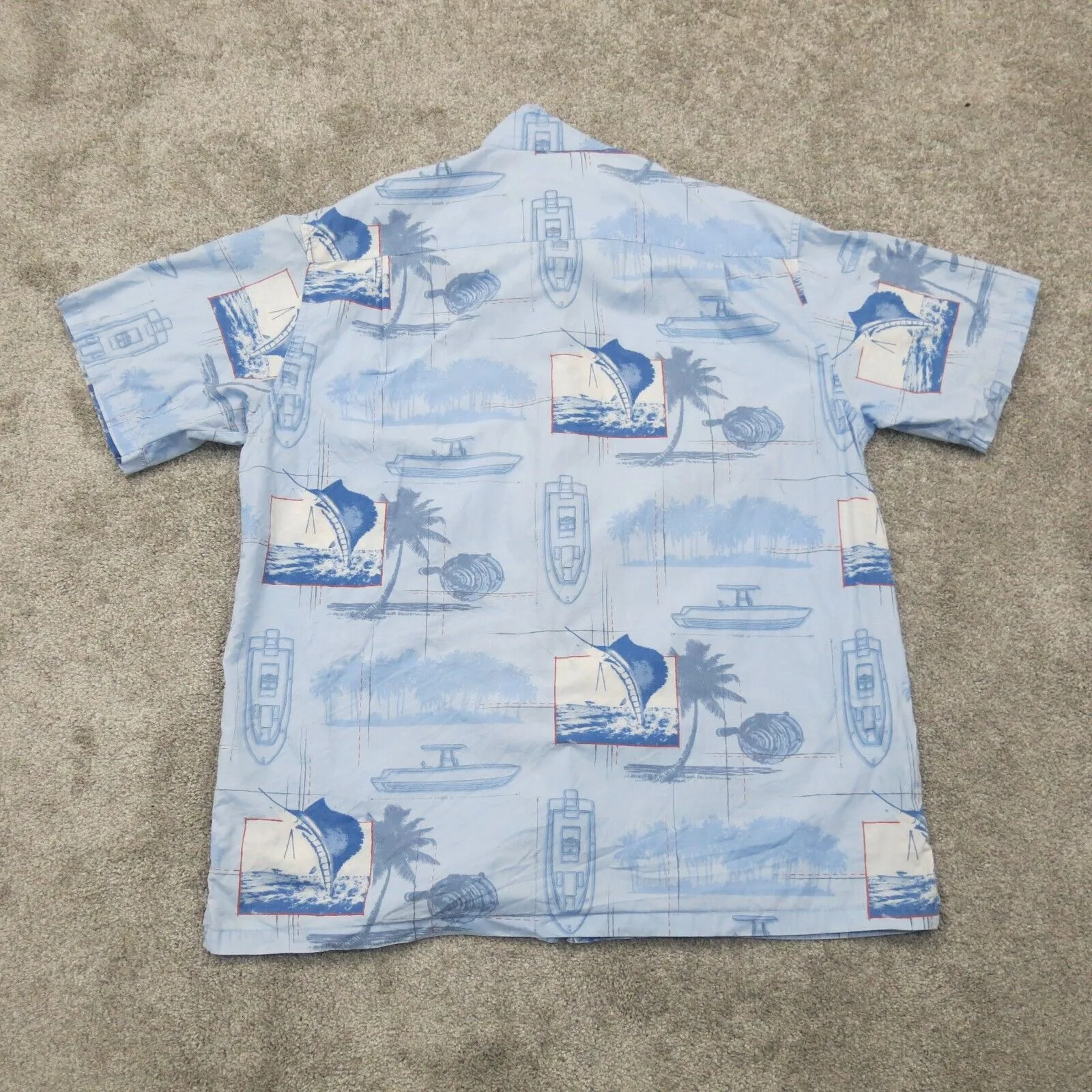 Columbia Sportswear Mens Palm Tree Button Up Shirt Short Sleeves Blue Size L