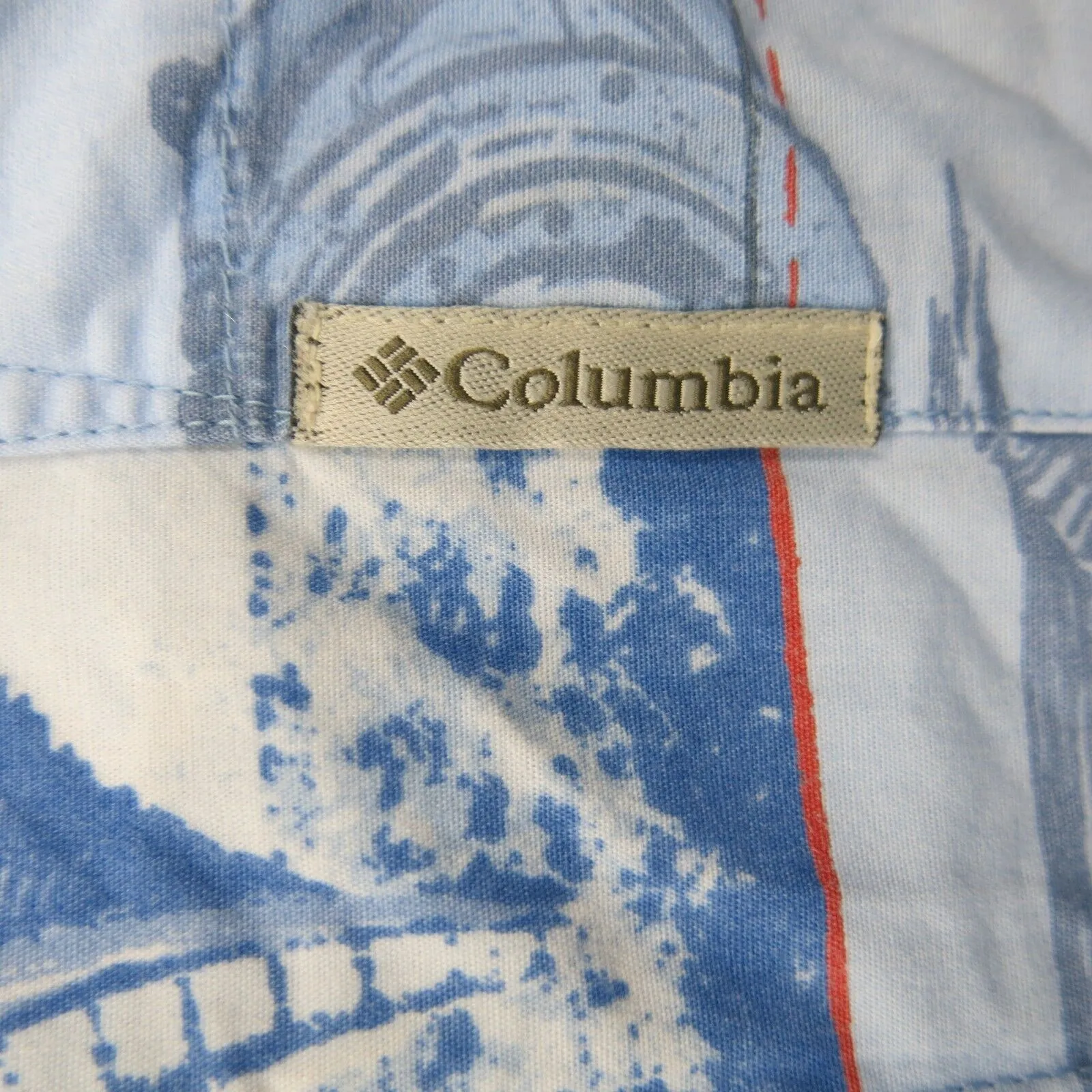 Columbia Sportswear Mens Palm Tree Button Up Shirt Short Sleeves Blue Size L