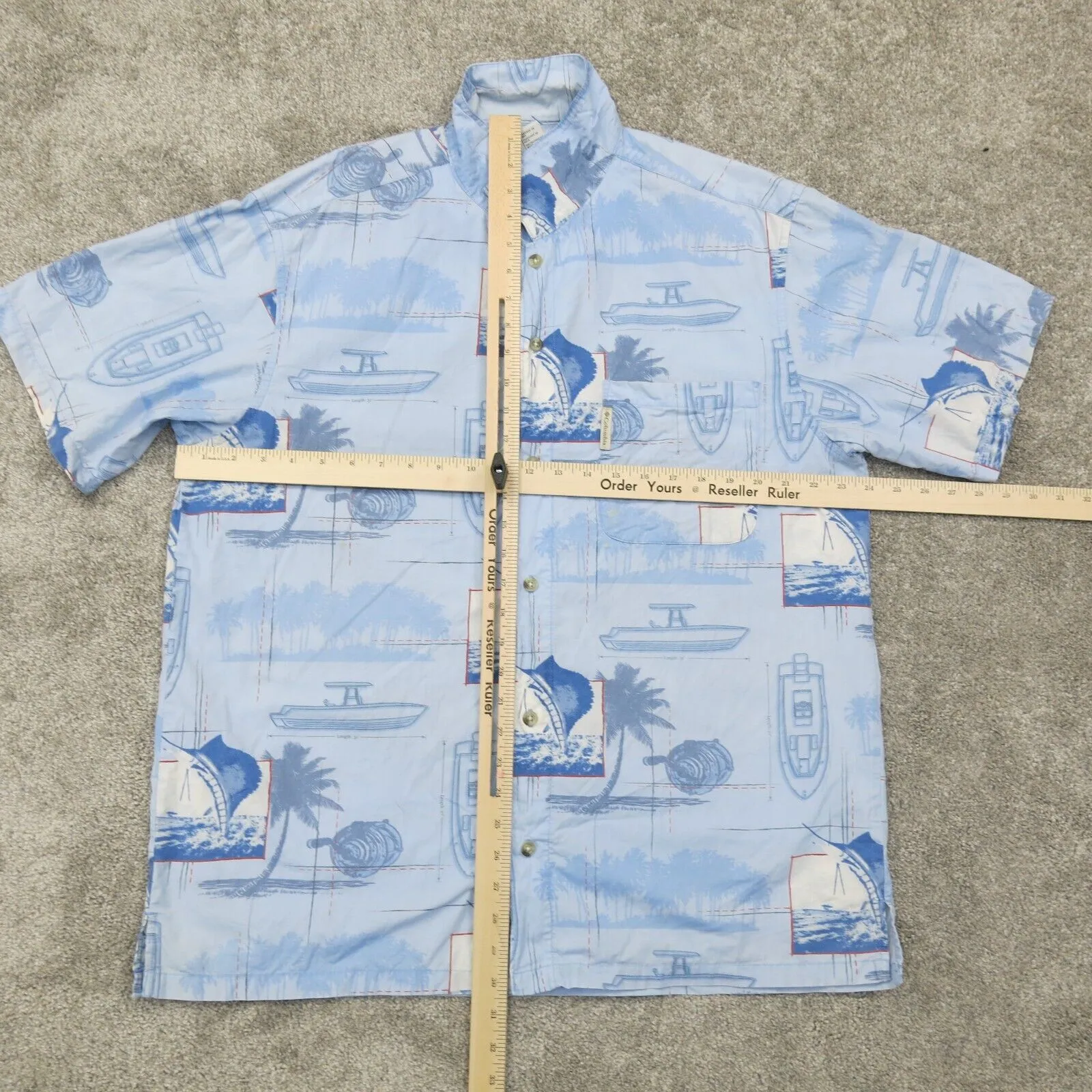 Columbia Sportswear Mens Palm Tree Button Up Shirt Short Sleeves Blue Size L