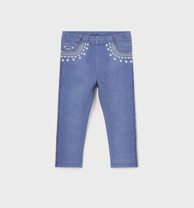Cotton Denim Legging w Faux Pocket Detail