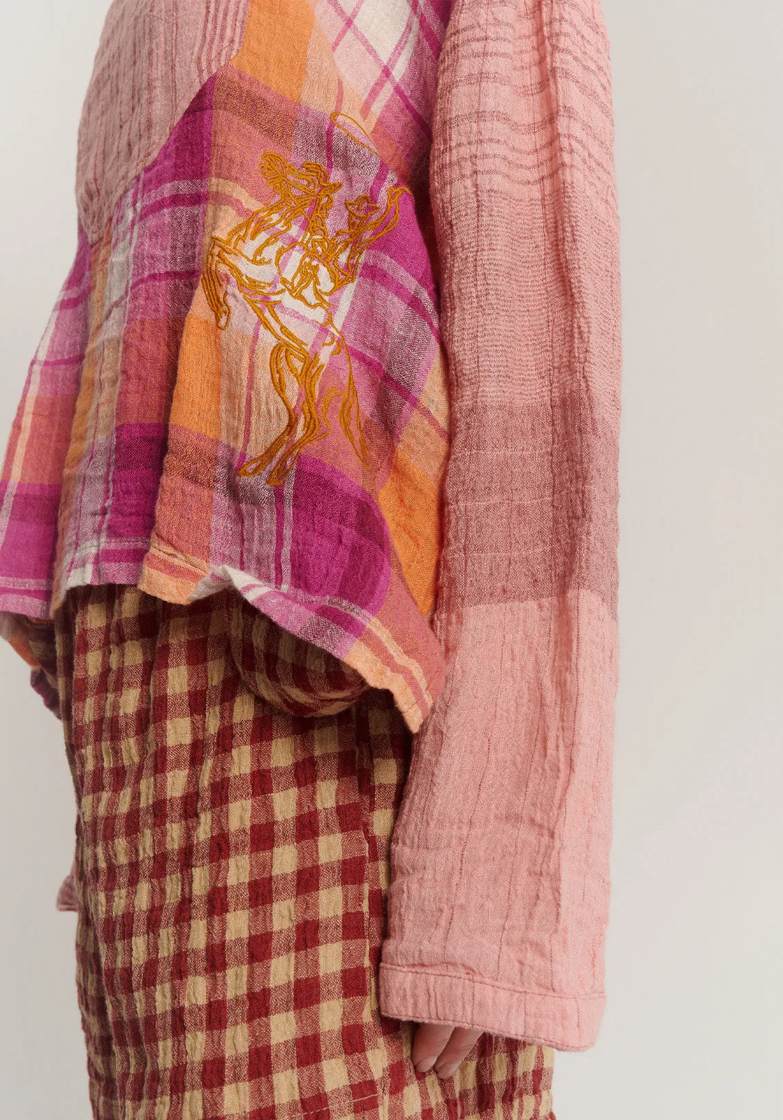 COWBOY CHECK LINEN EMBROIDERED SHIRT PINK