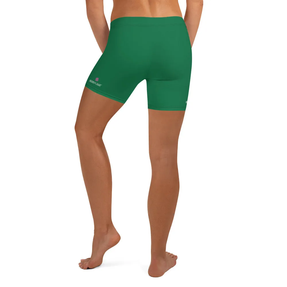 Dark Green Women's Shorts, Solid Color Designer Modern Gym Short Tights-Made in USA/EU