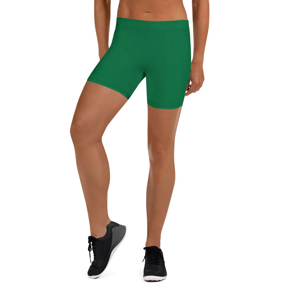 Dark Green Women's Shorts, Solid Color Designer Modern Gym Short Tights-Made in USA/EU