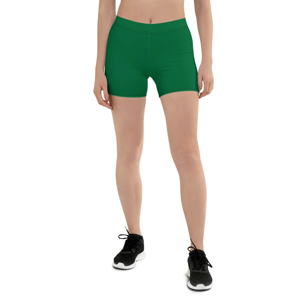Dark Green Women's Shorts, Solid Color Designer Modern Gym Short Tights-Made in USA/EU