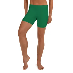 Dark Green Women's Shorts, Solid Color Designer Modern Gym Short Tights-Made in USA/EU