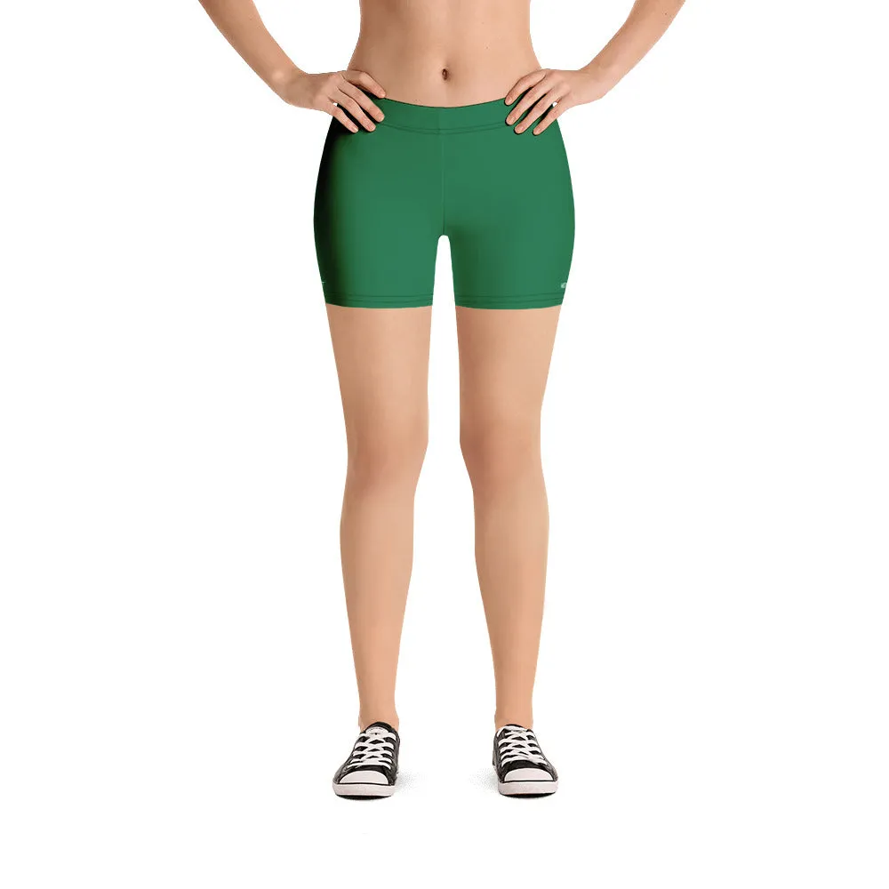 Dark Green Women's Shorts, Solid Color Designer Modern Gym Short Tights-Made in USA/EU