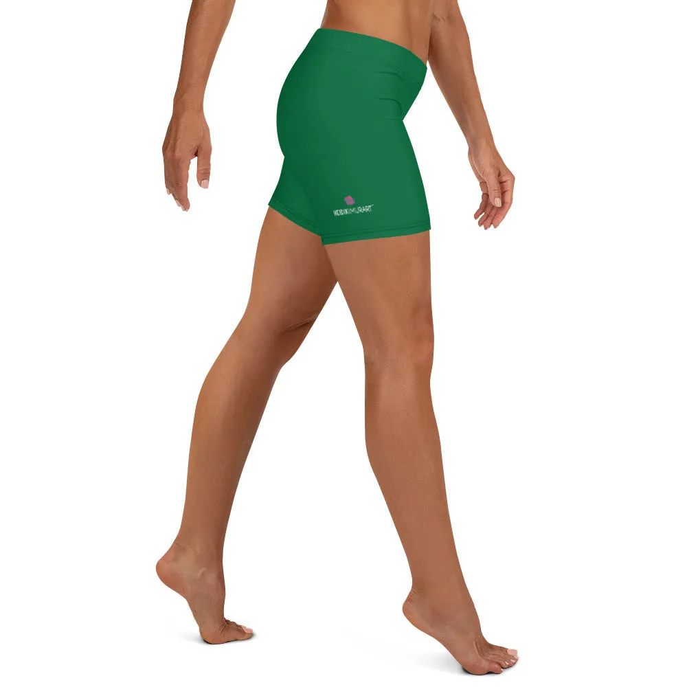 Dark Green Women's Shorts, Solid Color Designer Modern Gym Short Tights-Made in USA/EU