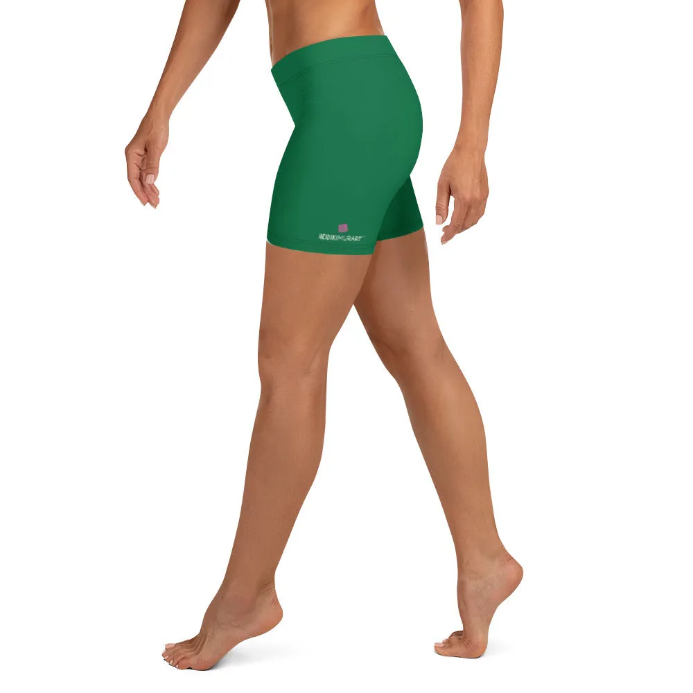 Dark Green Women's Shorts, Solid Color Designer Modern Gym Short Tights-Made in USA/EU