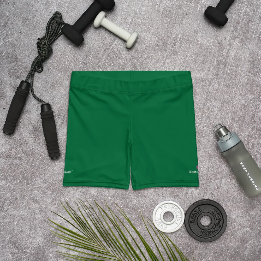 Dark Green Women's Shorts, Solid Color Designer Modern Gym Short Tights-Made in USA/EU