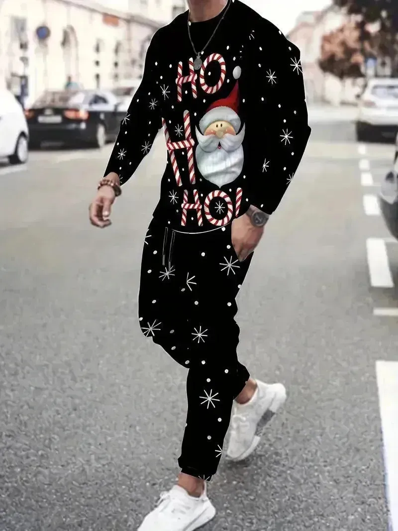 Festive 3D Printed Men's Stylish Sportswear Set with Sweatshirt and Joggers
