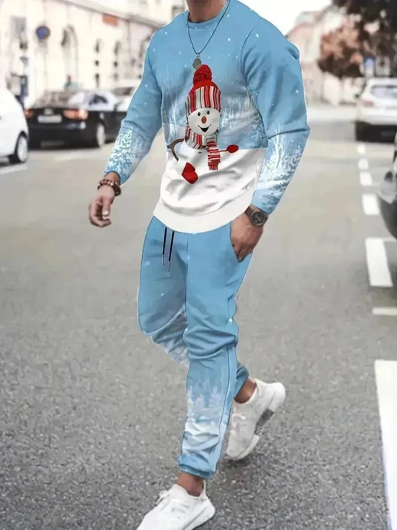 Festive 3D Printed Men's Stylish Sportswear Set with Sweatshirt and Joggers