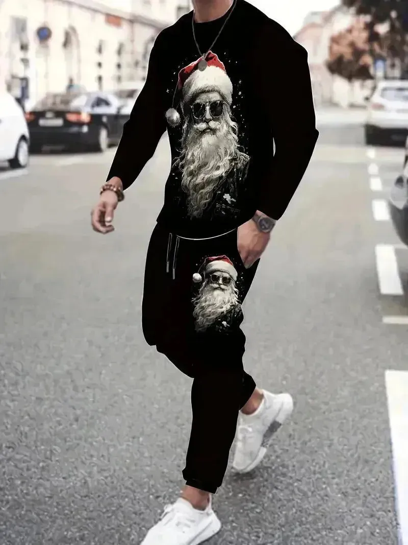 Festive 3D Printed Men's Stylish Sportswear Set with Sweatshirt and Joggers