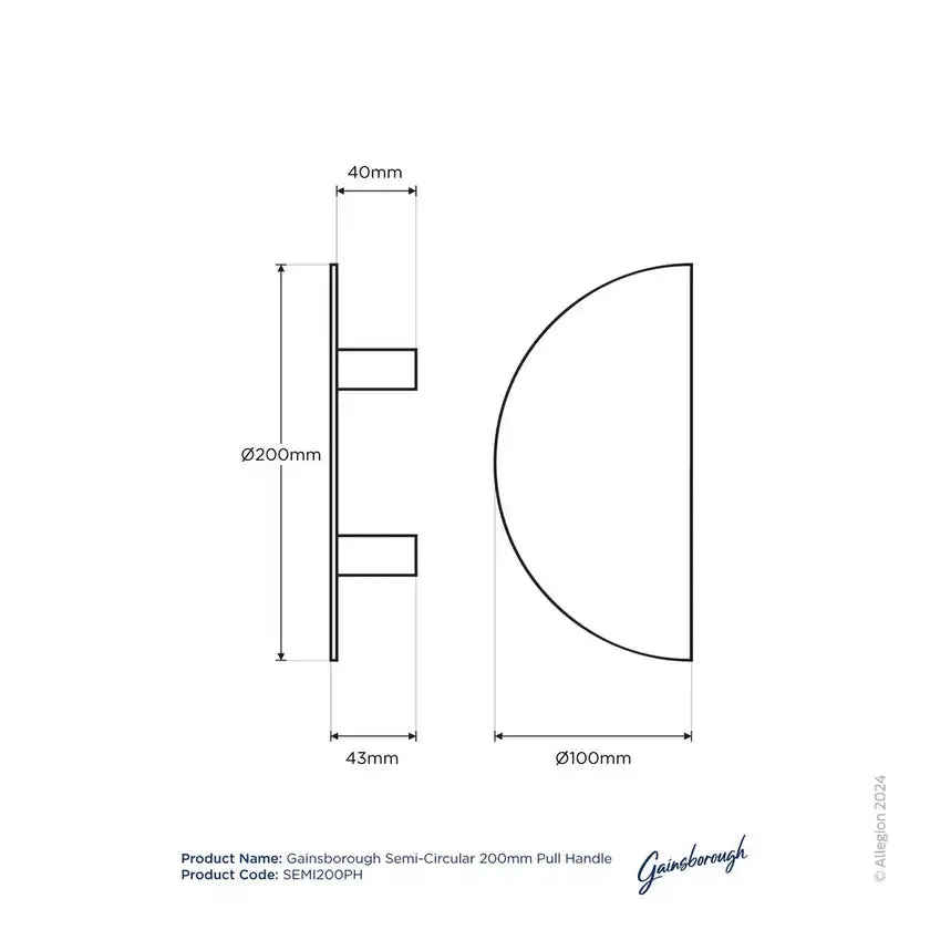 GAINSBOROUGH SEMI CIRCULAR 200MM PULL HANDLE