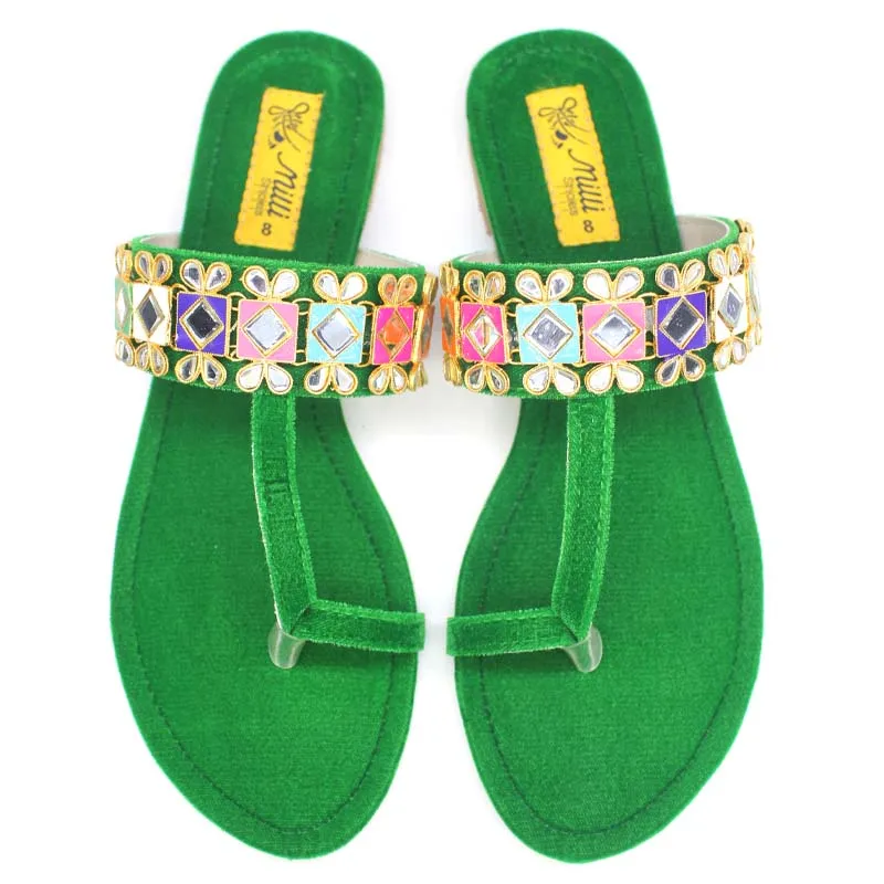 Green Fancy Kohlapuri Chappal