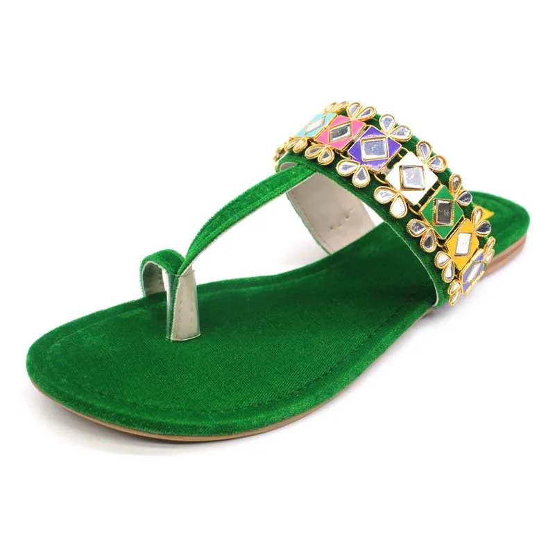 Green Fancy Kohlapuri Chappal