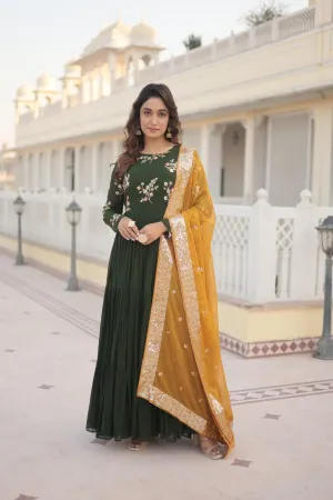 Green Georgette Embroidered Gown with dupatta