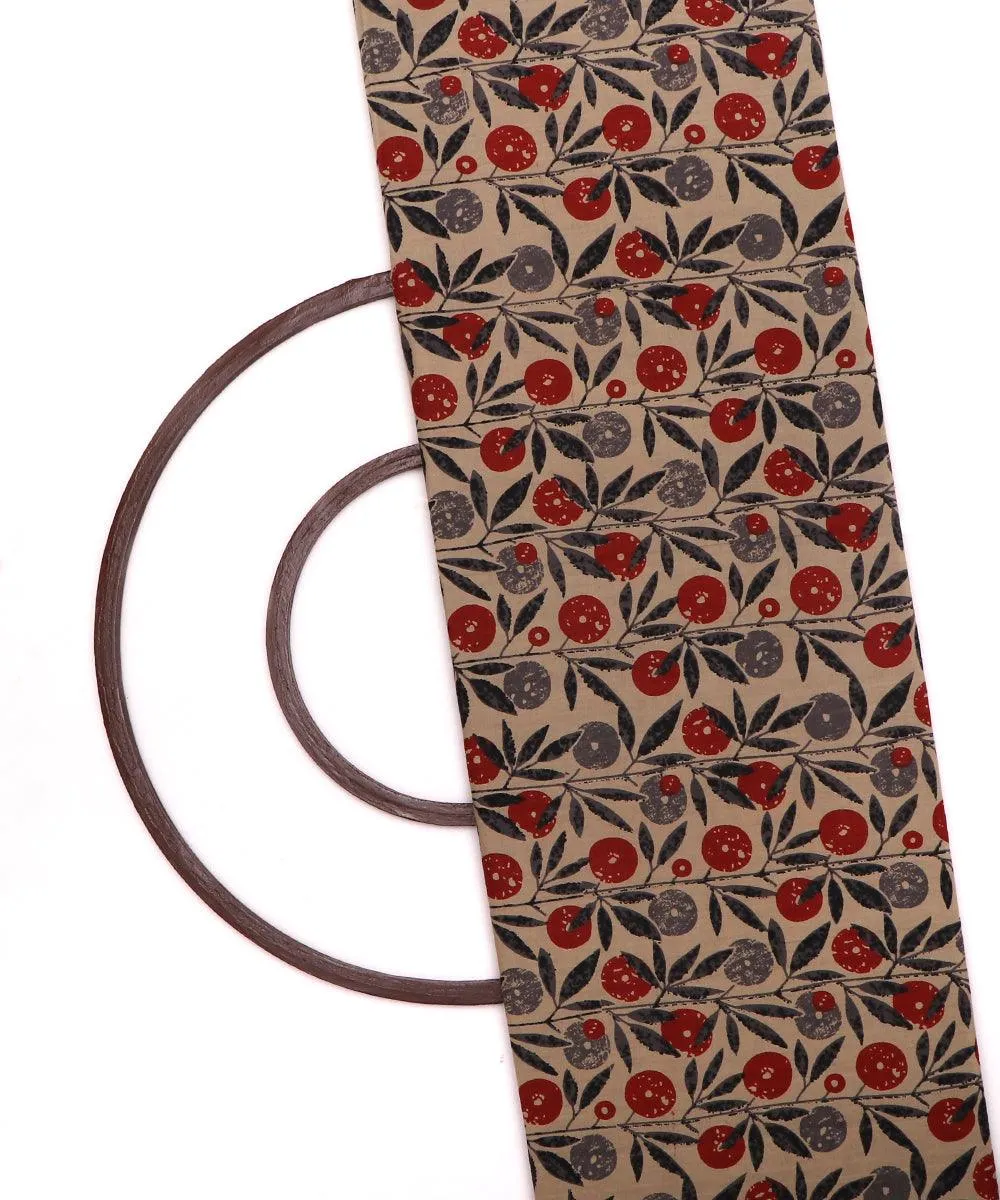 Grey and Red Cherry Print Cotton Fabric