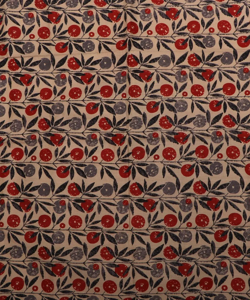 Grey and Red Cherry Print Cotton Fabric