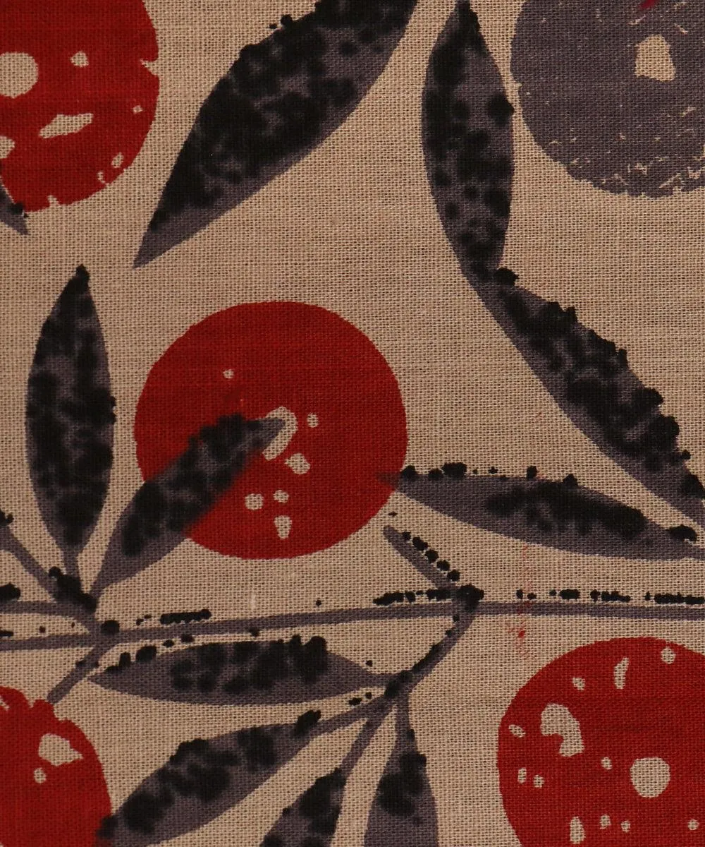 Grey and Red Cherry Print Cotton Fabric