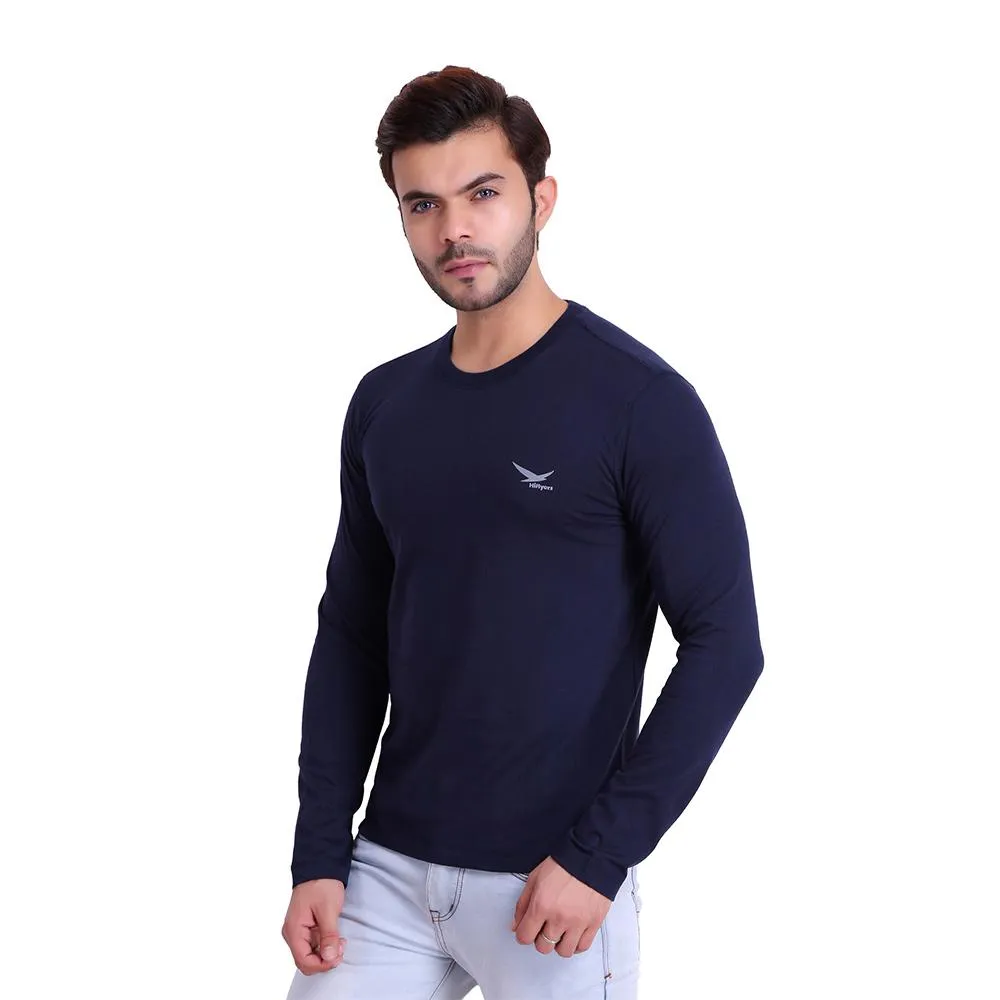 HiFlyers Men Round Neck Full Sleeve Solid Dark Blue Tshirt