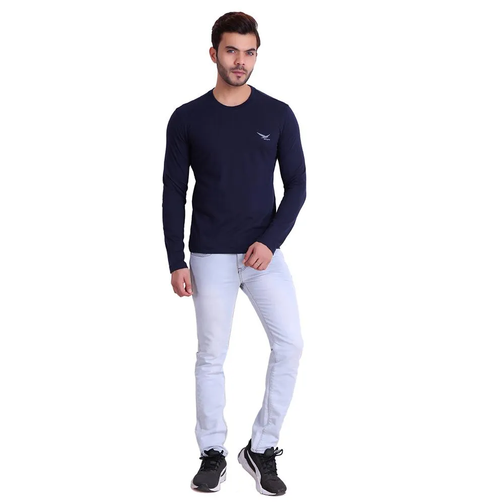 HiFlyers Men Round Neck Full Sleeve Solid Dark Blue Tshirt