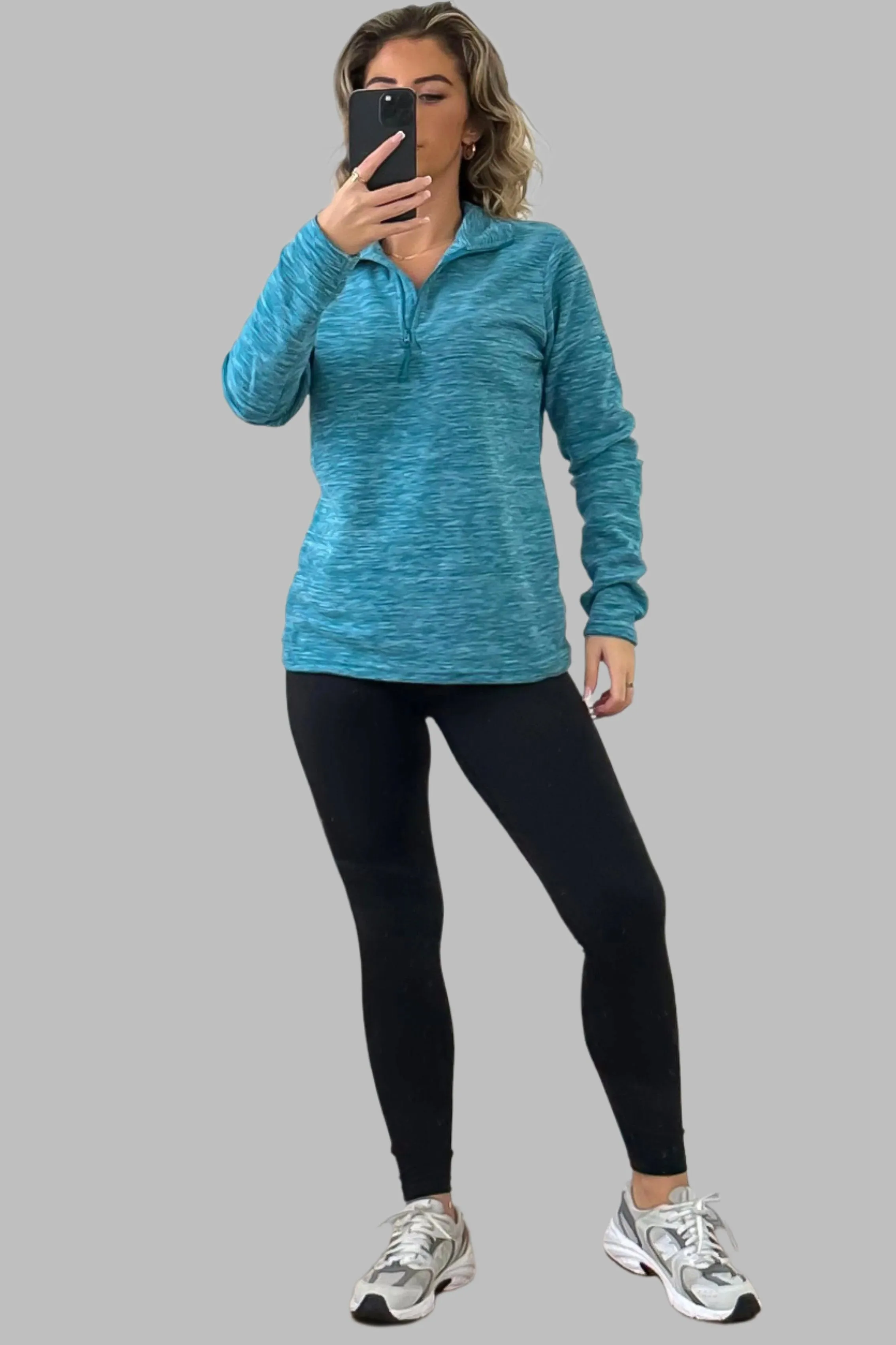 High Zipped Neck Melange Sportswear Top