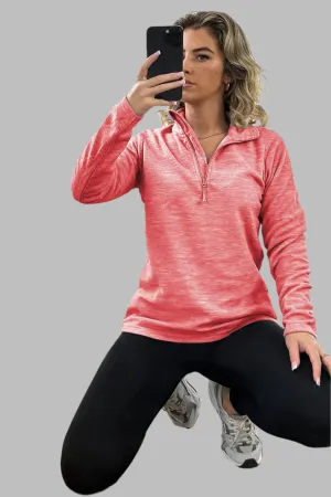 High Zipped Neck Melange Sportswear Top