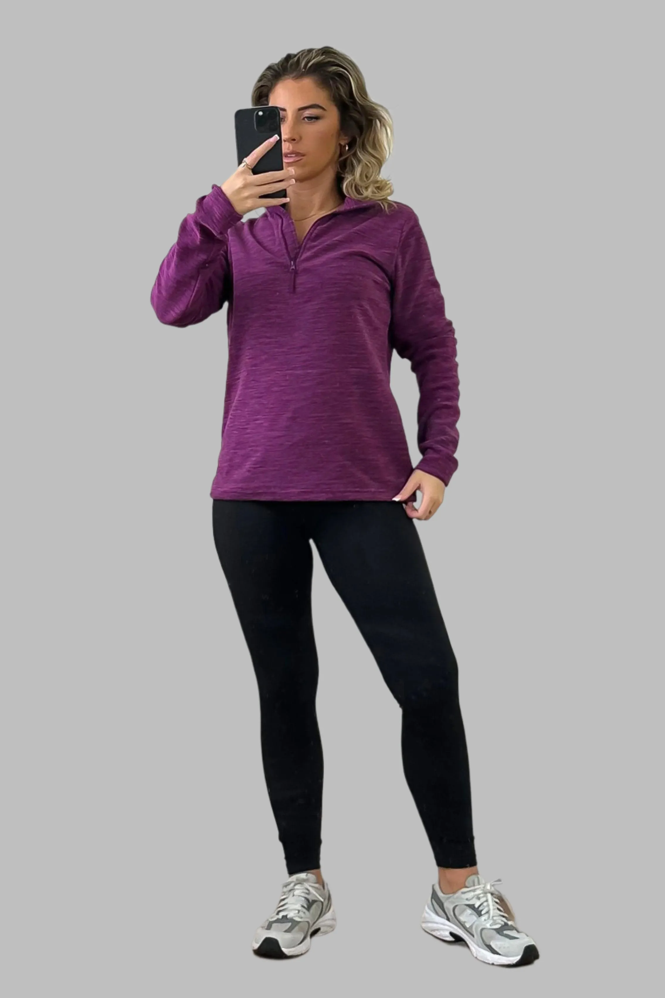High Zipped Neck Melange Sportswear Top