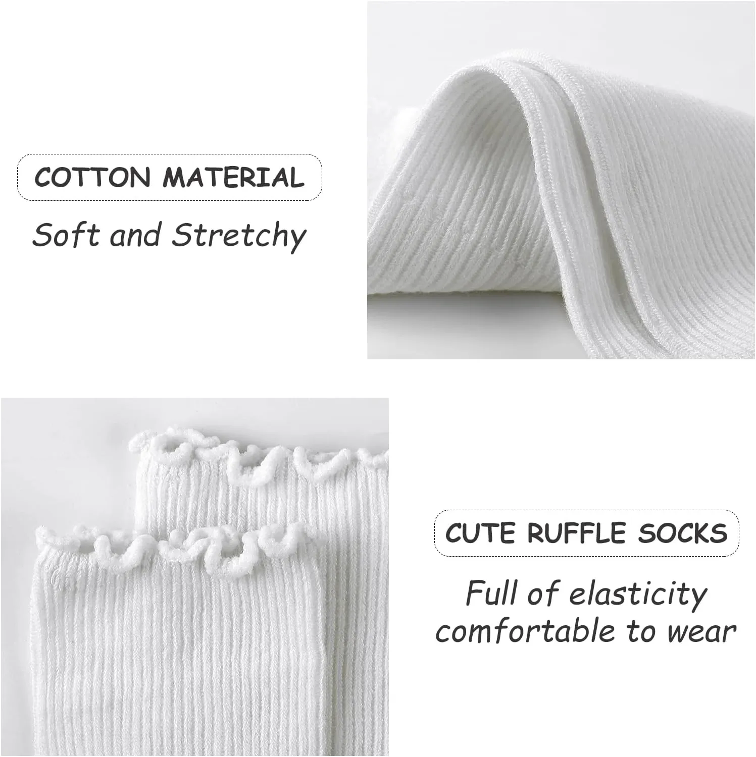JOCMIC 6 Pairs Girls Ruffle Socks Seamless Ripple Turn Cuff Crew for Toddler Kids