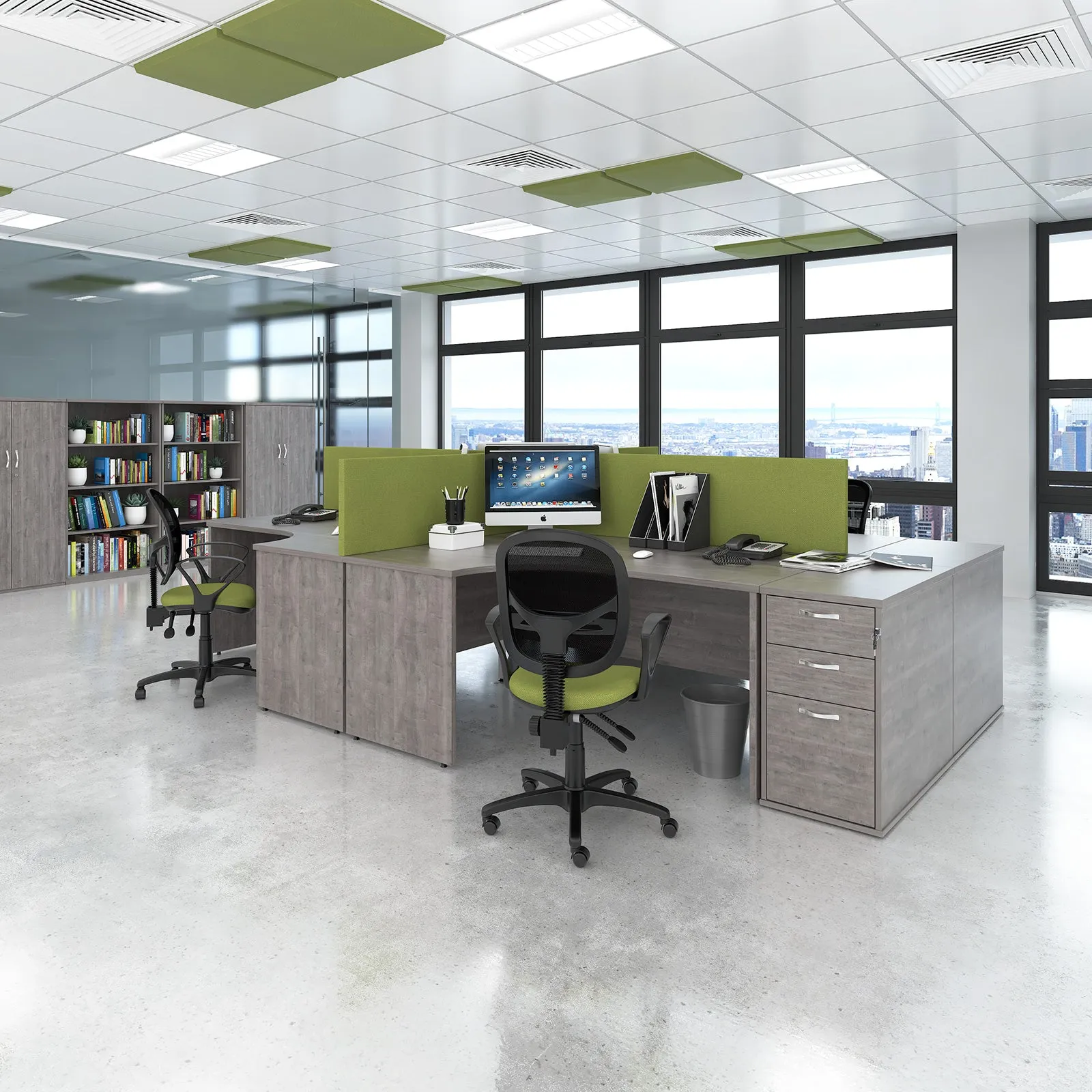 Maestro 25 left hand ergonomic desk with 3 drawer pedestal and panel end leg
