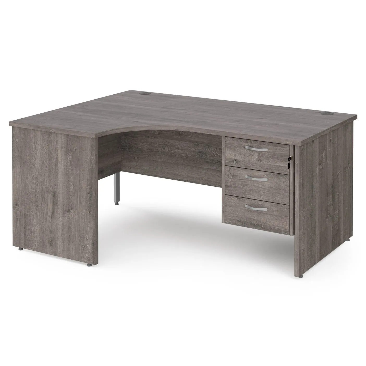 Maestro 25 left hand ergonomic desk with 3 drawer pedestal and panel end leg