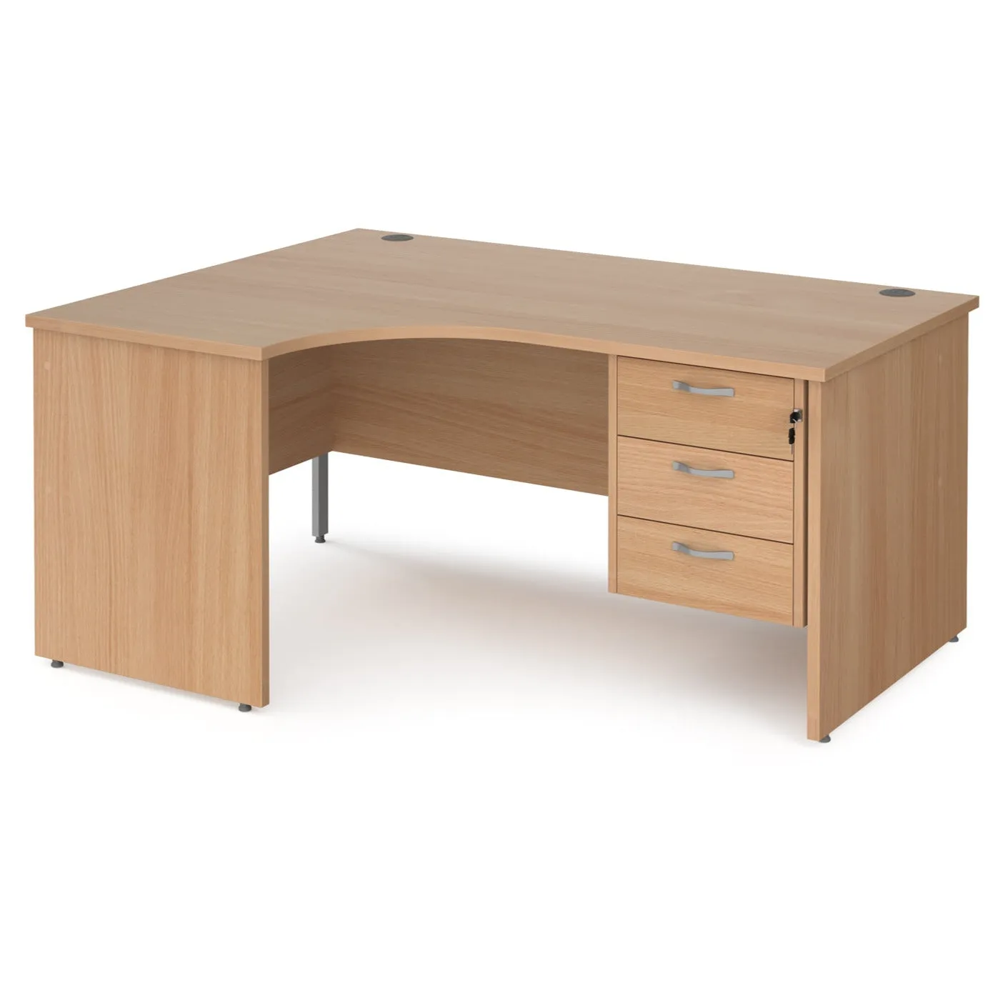 Maestro 25 left hand ergonomic desk with 3 drawer pedestal and panel end leg