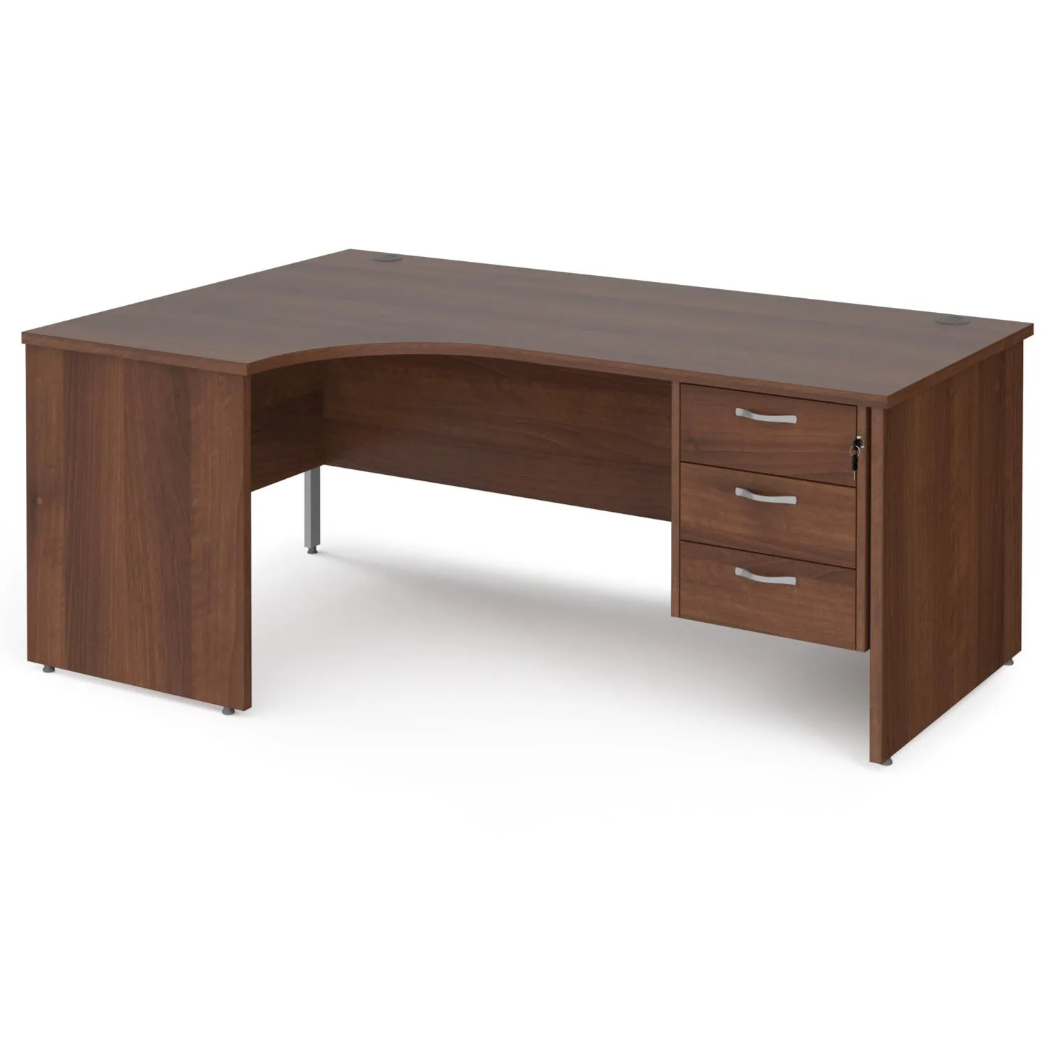 Maestro 25 left hand ergonomic desk with 3 drawer pedestal and panel end leg