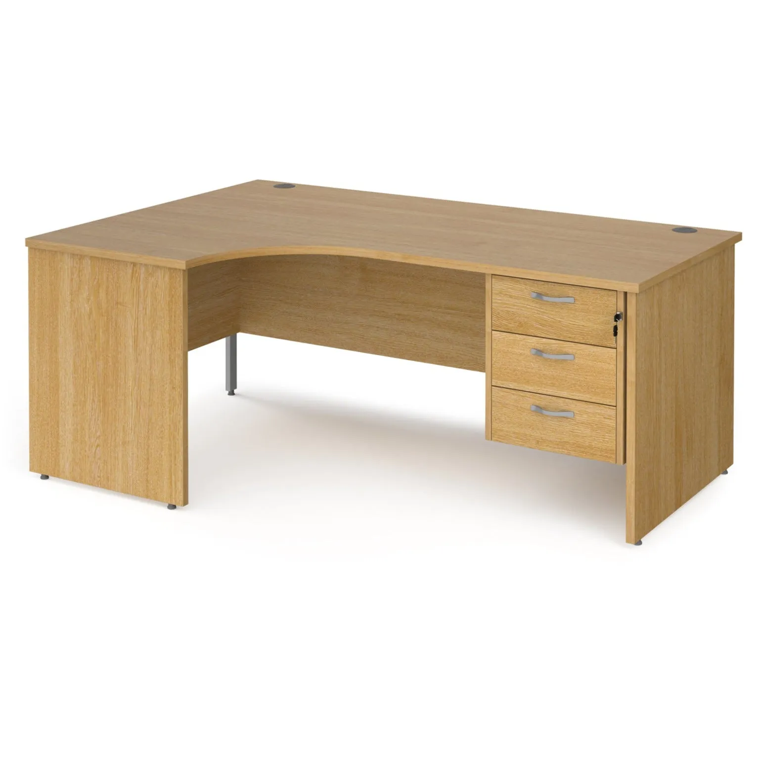 Maestro 25 left hand ergonomic desk with 3 drawer pedestal and panel end leg