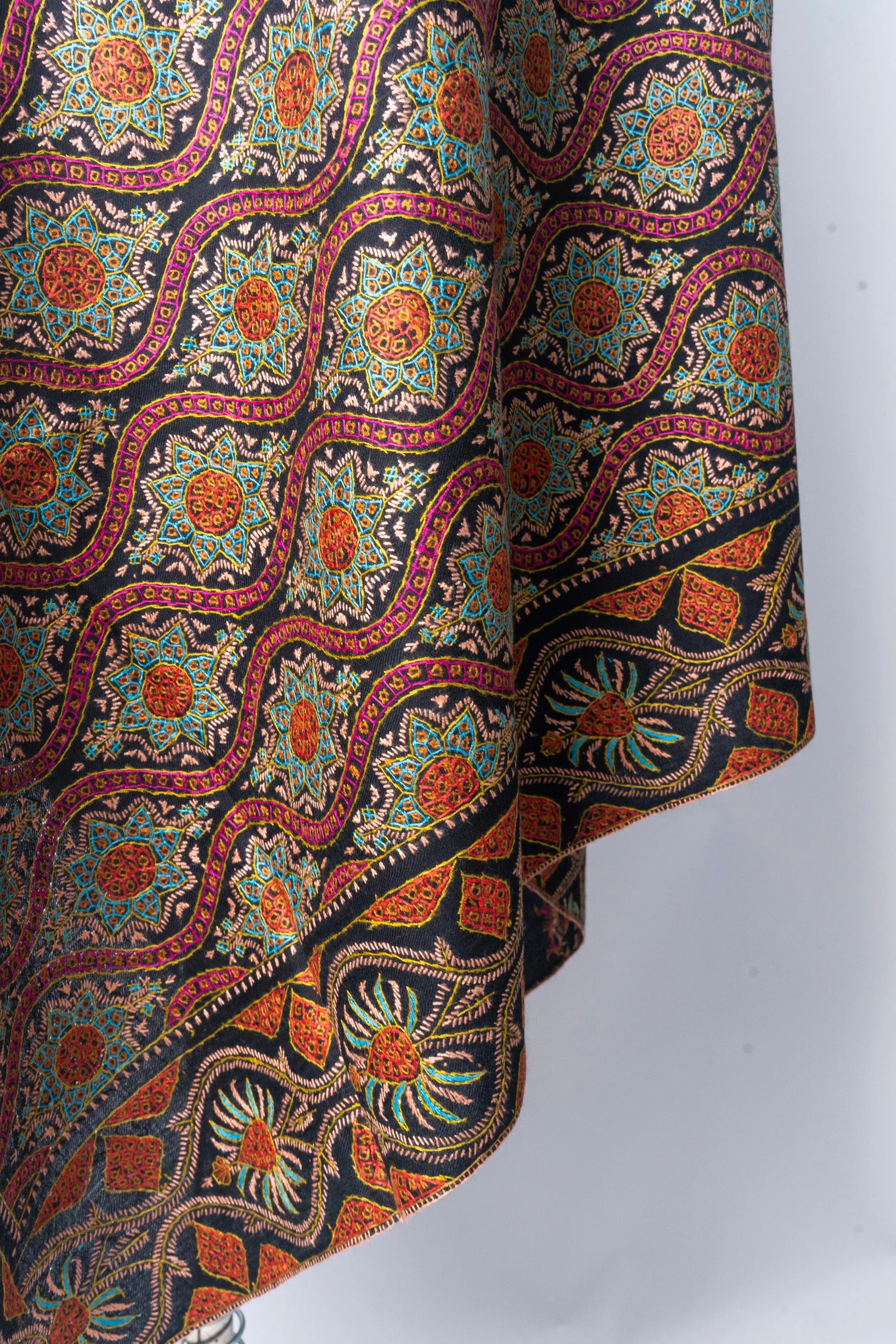 Majestic Medley Merino Wool Hand Embroidered Sozni Shawl