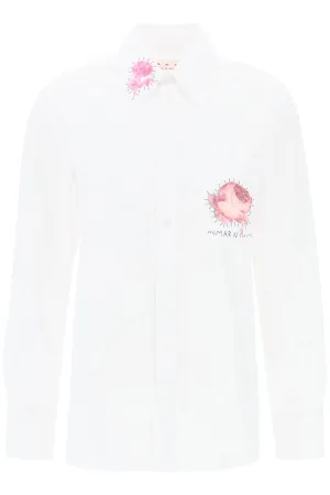 MARNI "shirt with flower print patch and embroidered logo