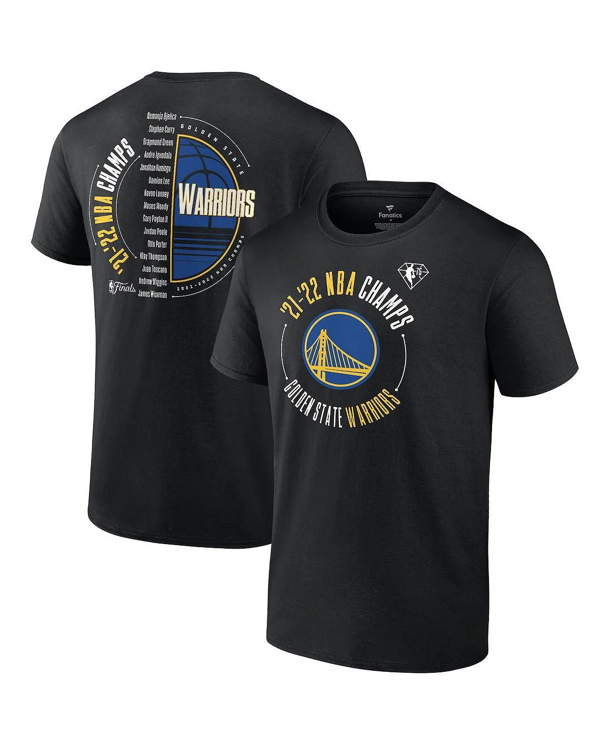 Men's branded black t-shirt golden state warriors 2022 nba finals champions drive list roster Fanatics black