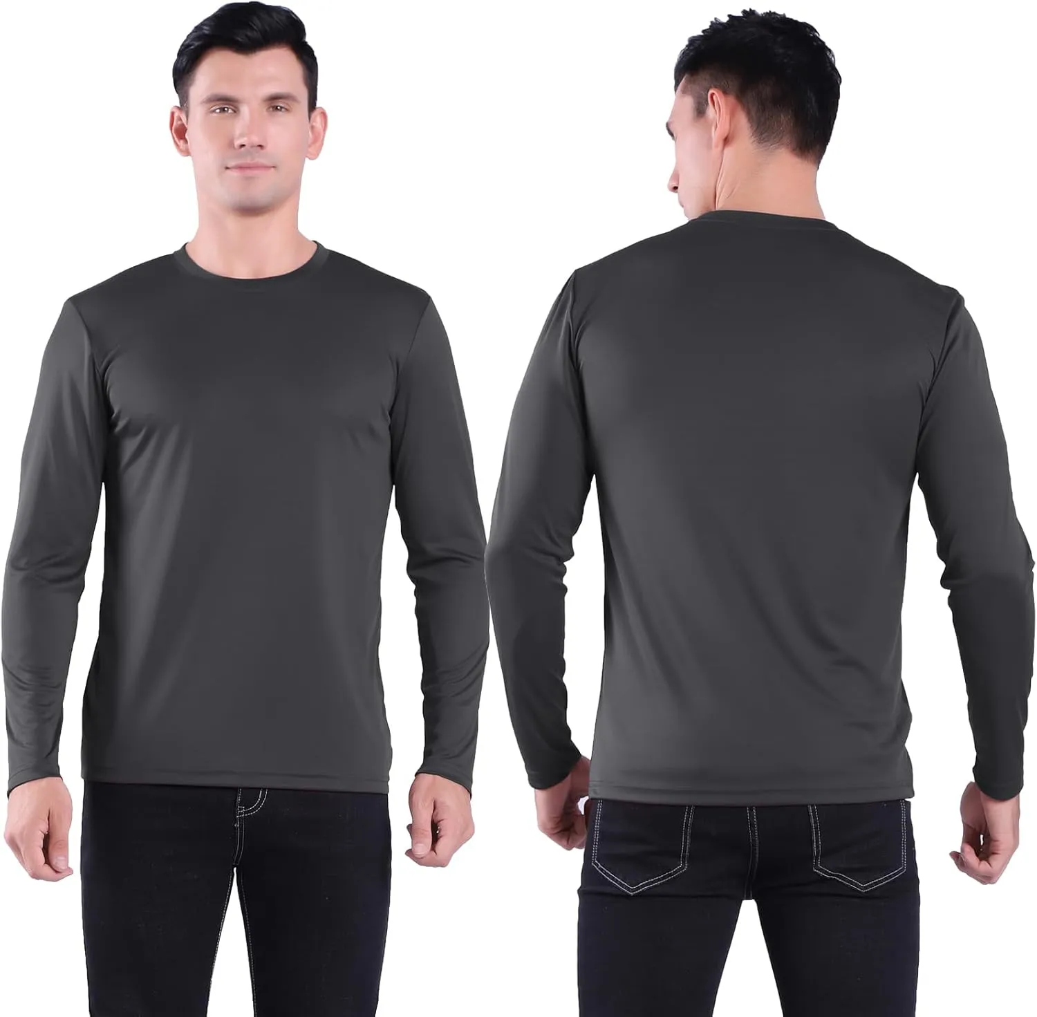 Mens Long Sleeve Shirts Quick Dry Crew Neck Sun Protection Gym Workout Athletic T-Shirt