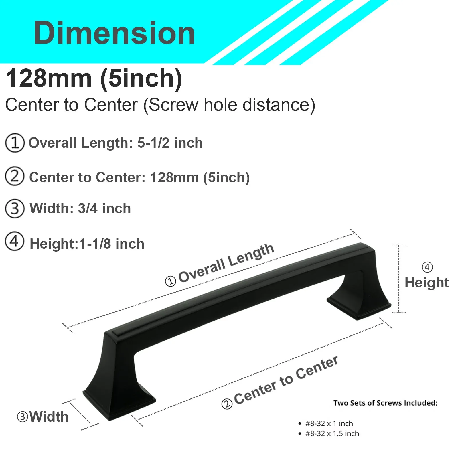 MH1659 Solid Matte Black Cabinet Pulls Handles