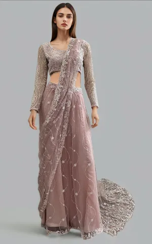 Net Embroidered Saree with skirt