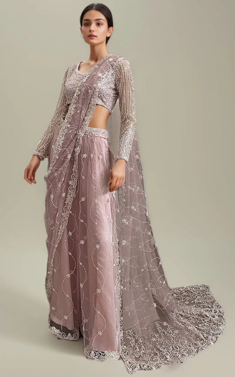 Net Embroidered Saree with skirt