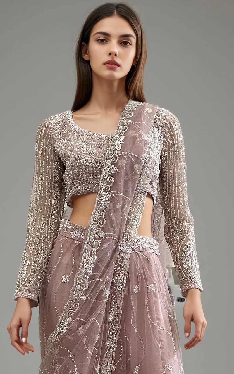 Net Embroidered Saree with skirt